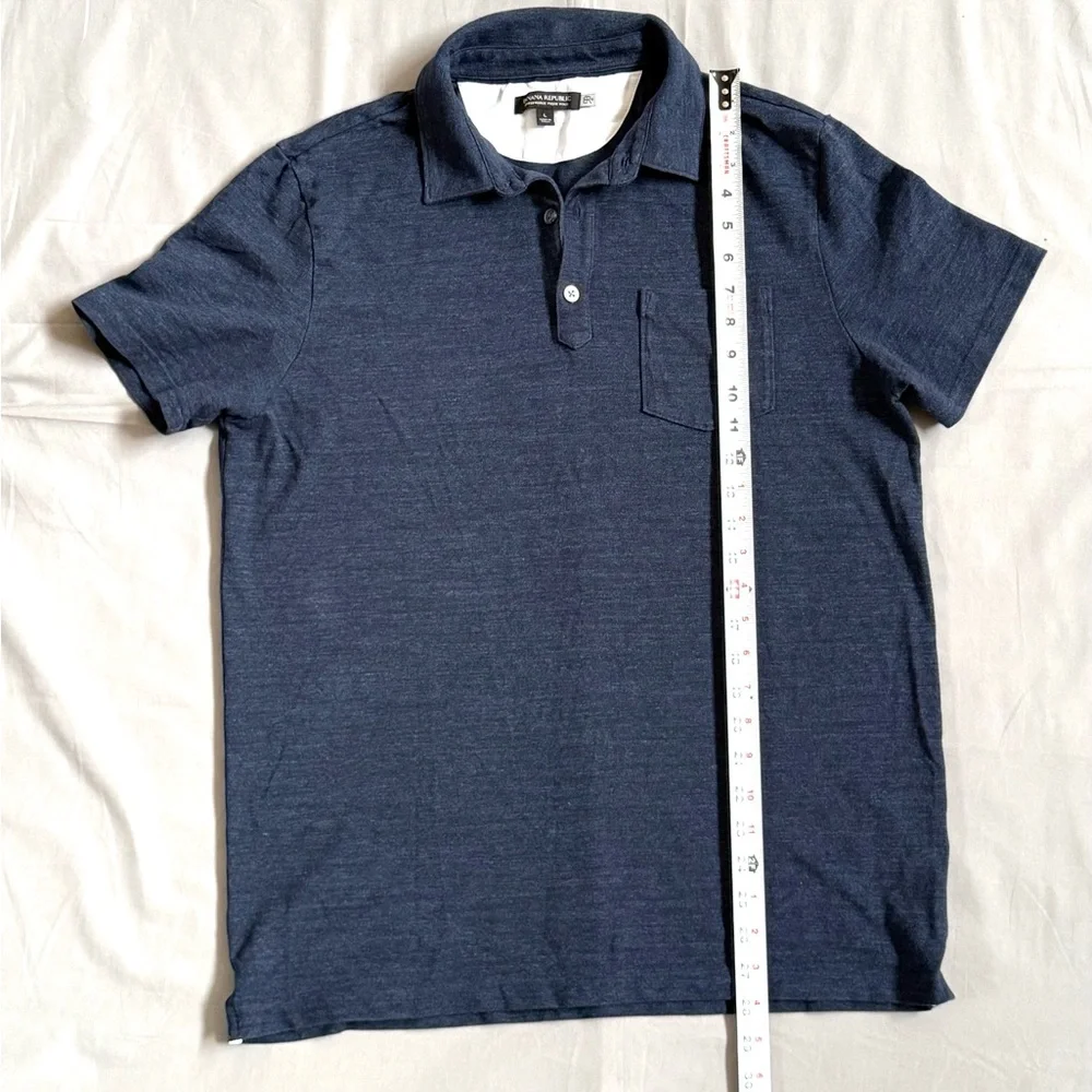 Banana Republic Mens Performance Pique Polo Shirt Navy Blue Heather Large Pocket